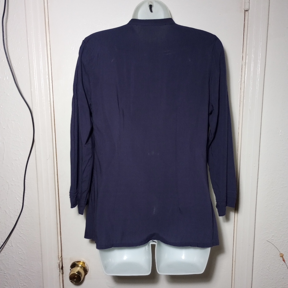 NWTAnthropologie SOLITAIRE BY RAVI KHOSLA Navy Crochet Peasant Blouse Size Small - Picture 10 of 14